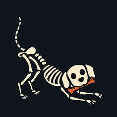 a skeleton dog with a bone in its mouth