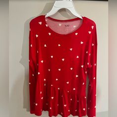 Beautiful Shirt For Valentine’s Day. Nwt Cute Red Fall Tops, Casual Red Top With Heart Graphic, Red Heart Print Casual Top, Cute Heart Print Tops For Fall, Cute Heart Print Tops For Winter, Casual Red Top With Heart Print, Casual Red Heart Print Top, Cute Red Winter Tops, Playful Cotton Tops With Heart Print