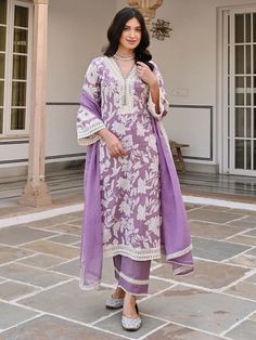 Buy Purple Printed Cotton Suit - Set of 3 | KR474/KARJ23MAY Best Summer Dresses, Indian Heritage, Online Dress Shopping, Suit Set, Ethnic Wear, The Loom, Summer Collection, Printed Cotton, Loom