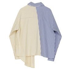 Blue Striped Lapel Long Sleeve Loose Fit Women Shirt Blouse
SIZE (Unit: CM): S,M
S    Length: 60       Bust: 116       Shoulder: 56       Sleeve: 52

M    Length: 62       Bust: 120       Shoulder: 58       Sleeve: 53

Washing method: gently wash 

Note :(1 inch = 2.54 cm, 1 cm = 0.39 inch) Chic Striped Blouse, 2 Tone Shirts Women, Satin Blouse Shirts, Strapless Shirt, Asymmetrical Shirt, Loose Fit Shirts, Ootd Summer, Upcycled Fashion, Striped Sleeve