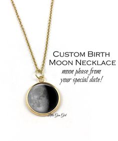 "Tell us a date that is special to you (birthday, anniversary, etc) and we'll create a moon phase charm from that night. Perfect gift for Mom or Grandma for Mother's Day, Wife or Girlfriend for Valentine's Day, Daughter for her birthday, etc! IMPORTANT: Please leave your dates in the personalization box. Please include the dates in these two formats to help ensure accuracy, example: January 28, 2005 & 01/28/2005 (MM/DD/YYYY). We use specific moon phase charts to calculate the birth moon, oth Moon Phase Chart, Birth Moon, Birthday Moon, Moon Jewelry, Moon Charm, Stainless Steel Pendant, Perfect Gift For Mom, Handmade Business, Moon Necklace