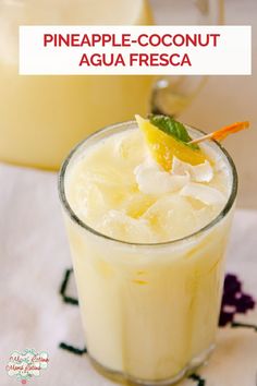 A glass with pineapple-coconut agua fresca garnished with a piece of fresh pineapple and mint. Coconut Agua Fresca, Agua Fresca Recipe, Pineapple Recipe, Pineapple And Coconut, Simple Pantry, Pineapple Drinks, Mexican Drinks, Coconut Drinks, Drink Recipes Nonalcoholic