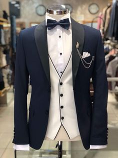 Slim-Fit Tuxedo Suit Navy-Blue Navy Slim Fit Suit, Formal Wedding Suit, White Jeans Men, Blue Tuxedos, Wedding Suits Groom, Navy Blue Suit