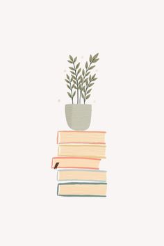 a stack of books with a potted plant on top