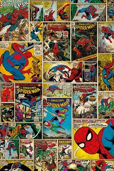 spider - man comic cover collage with many different colors and designs on it's sides