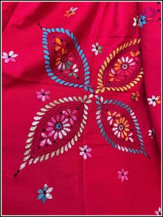 Bohemian Pashmina Shawl With Floral Embroidery And Traditional Drape, Bohemian Pashmina Shawl With Floral Embroidery, Red Pashmina Shawl With Resham Embroidery For Festivals, Red Floral Embroidered Saree For Navratri, Red Saree With Floral Embroidery For Navratri, Red Bohemian Traditional Wear For Ceremonies, Traditional Multicolor Pashmina Shawl With Floral Embroidery, Traditional Multicolor Floral Embroidered Pashmina Shawl, Festive Red Pashmina Shawl With Resham Embroidery