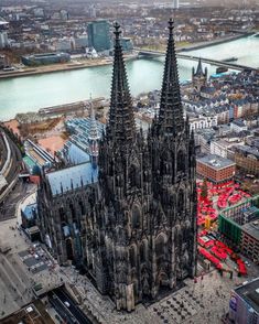 an aerial view of the cologne cathedral in germany