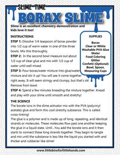 a poster with instructions on how to use borax slime