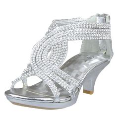 Kids Dress Sandals Embellished Overlay Twist Pageant High Heels Silver SZ 9 FL By KSC To purchase just click on Amazon right here http://www.amazon.com/dp/B00HMRTBJ0/ref=cm_sw_r_pi_dp_QY6Ptb1ET37M1KHC Pageant High Heels, High Heels Silver, Softball Ideas, Princess Stuff, Birthday Presents For Girls