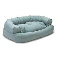 the dog bed is made from soft blue material