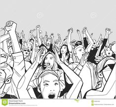 a crowd of people with their hands up in the air stock photo - image 3497