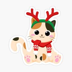 a cute cat with antlers on its head sticker