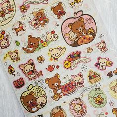 an assortment of stickers with teddy bears and other animals on them, all in pastel colors