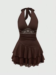 Hippie Sun Totem Embroidered Spaghetti Strap Layered Hem Short Dress For Women Brown Sexy  Sleeveless Knitted Fabric Colorblock,Graphic A Line Medium Stretch  Women Clothing, size features are:Bust: ,Length: ,Sleeve Length: Brown Dresses Short, Short Hippie Dress, Summer Fashion 2024 Trends Casual, Brown Hoco Dress, Sol Hippie, Brown Short Dress, Boho Chic Dresses, Short Brown Dress, Hippie Sun