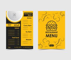 a yellow and black restaurant menu design