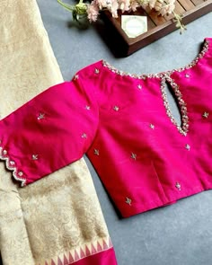 Crafted for our dear bridesmaid Sandhya..! For enquiries and appointments kindly contact us on +91 82203 99444.  . . . #embroidery #stylishlook #simpleblousedesigns #bridalblouse #designerblouse #embroideredblouse #blouseideas #blousepatterns #blousedesignideas #sareeblousedesigns #blousedesigns #coimbatoreboutique #coimbatoredesigner #nethiri Minimal Embroidery, Green Blouse Designs, Pink Blouse Designs, Fashionable Saree Blouse Designs, Cutwork Blouse Designs