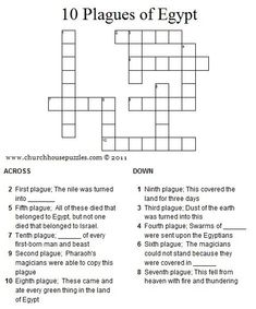 the ten plagues of egypt crossword puzzle for kids and adults, with answers