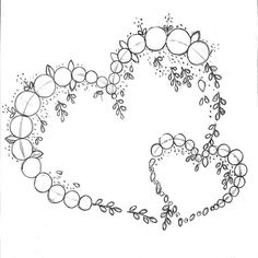 a black and white drawing of an apple wreath