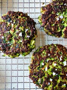 broccoli cakes cooling on a wire rack with sprinkles and white flecks