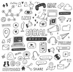 hand drawn social media doodles on white background stock photo - image 3489716