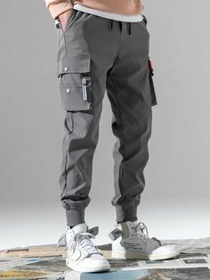 Cargo Pants Outfit Men, Japanese Pants, Celana Kargo, Men's Cargo Pants, Pants Outfit Men, Cargo Pants Outfit, Solid Color Pants, Pants Elastic Waist, Black Cargo Pants