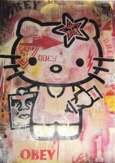 a hello kitty painting on the side of a building