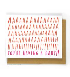 an orange and pink greeting card with the words you're having a baby on it