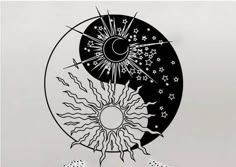 the sun and moon are depicted in this black and white drawing