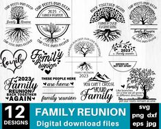 family reunion svg files for silhouettes and cricut designs, including trees