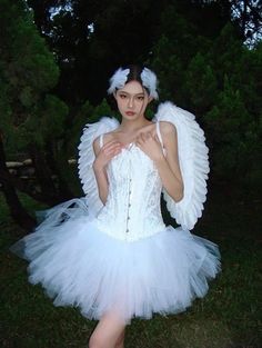 Swan Lake' Corset Pom Pom Angel Dress Costume AlielNosirrah Angel Dress Costume, Black Angel Costume, Swan Lake Costumes, Costume Lingerie, Horror Halloween Costumes, Best Couples Costumes, Swan Dress, Pom Pom Dress, Corset Costumes