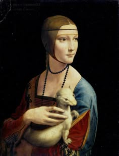 a painting of a woman holding a cat