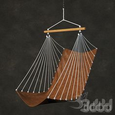 a wooden hammock hanging from a metal hook on a black background with the word add above it