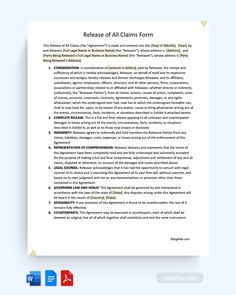 A Release of All Claims Form is a document that absolves one party from any future legal claims or liabilities related to a specific incident or agreement. It ensures that the claimant relinquishes the right to pursue further legal action. This free Release of All Claims Form can help you in making one. Rights And Responsibilities, Legal Forms, Legal Documents, Business Names, No Response, Collage, Pins