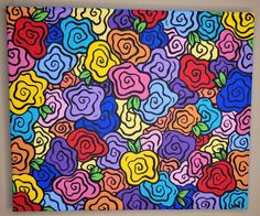 a painting with many different colored flowers on it