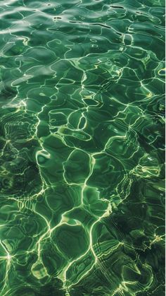 the water is very clear and green with ripples on it's surface in this photo