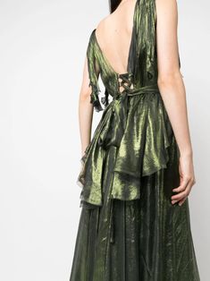 Maria Lucia Hohan Sleeveless Draped Silk Maxi Dress - Farfetch Maria Lucia Hohan, Silk Maxi, Designer Drapes, Silk Maxi Dress, Dolce E Gabbana, Maxi Dress Green, Green Silk, Flared Skirt, Flare Skirt