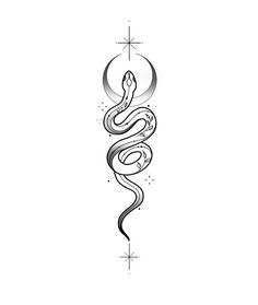 a snake is in the middle of a line art tattoo design on a white background