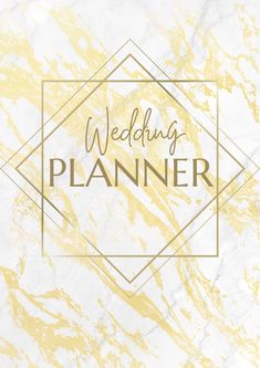 a marble background with the words wedding planner written in gold and white on top of it