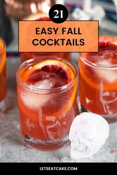 two glasses filled with blood orange cocktail and the words easy fall cocktails on top