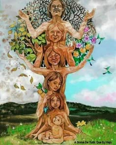 an image of a tree with many faces on it's branches and people in the middle