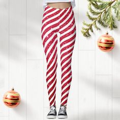 Cute Christmas Candy Cane Glitter Stripped Pattern Leggings https://www.zazzle.com/leggings-256845632594099526?rf=238253331811171847&tc=ptpodlegin Stripped Pattern, Strip Pattern, Striped Tights, Santa Helper, Candy Cane Stripes, Pattern Leggings, Custom Leggings, Patterned Leggings, Leggings Pattern