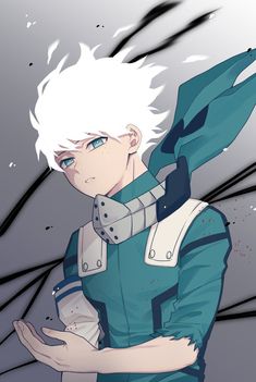 an anime character with white hair and blue eyes