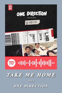 the one direction ticket for take me home is shown in front of a red and black background