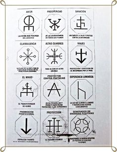 an image of various symbols in spanish on a white sheet with gold trimmings