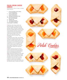 an advertisement for puffy cream cheese cookies with jelly in the middle and other toppings