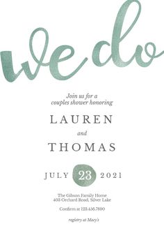 a wedding card with the word wedo on it in green ink and white paper