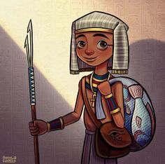 an egyptian woman holding a spear and shield