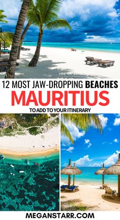 the beach and palm trees with text overlay that reads, 12 most jaw dropping beaches in