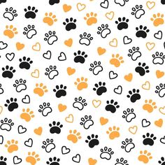 an animal print with hearts and paw prints in orange, black, and white colors