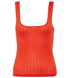 This slinky tank top from Vince has a fitted silhouette with a round neckline. Made from cotton, it's semi-sheer and has a wide ribbed-knit finish. Spring Tops With Seamless Construction And Scoop Neck, Spring Scoop Neck Top With Seamless Construction, Ribbed Tank Vest For Summer, Summer Ribbed Tank Vest, Ribbed Fitted Tank Top With Scoop Neck, Ribbed Fitted Scoop Neck Tank Top, Fitted Ribbed Tank Top With Crew Neck, Chic Ribbed Scoop Neck Tank Top, Ribbed Fitted Crew Neck Tank Top